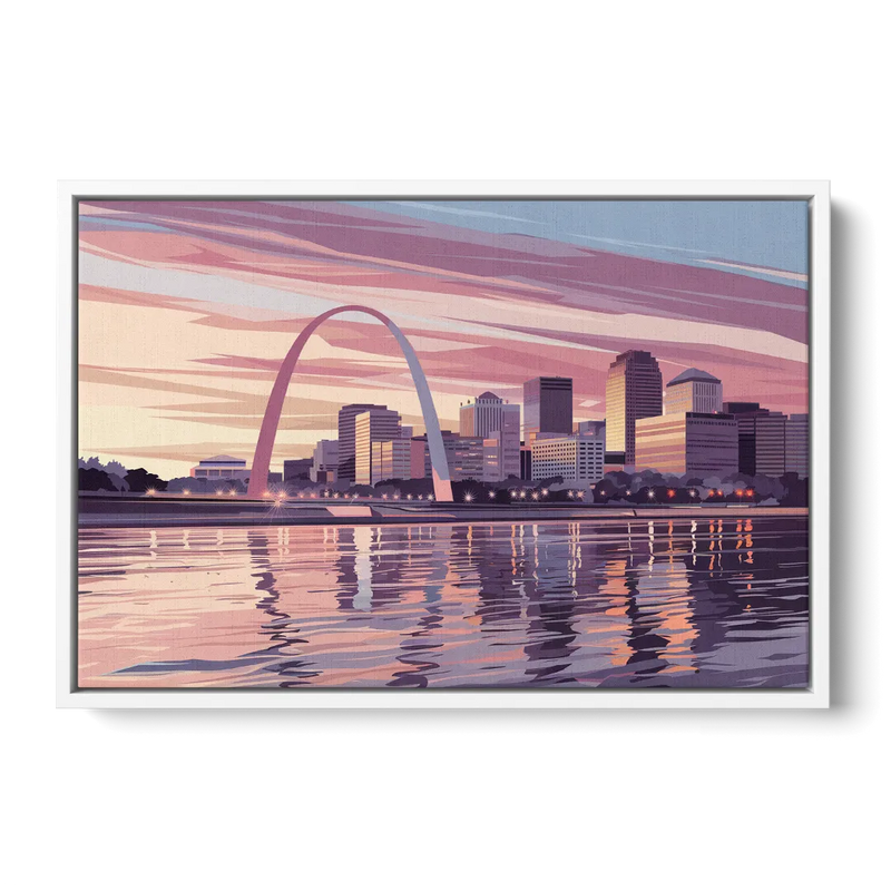 St. Louis Riverfront Panorama Front - White Canvas Wall Art