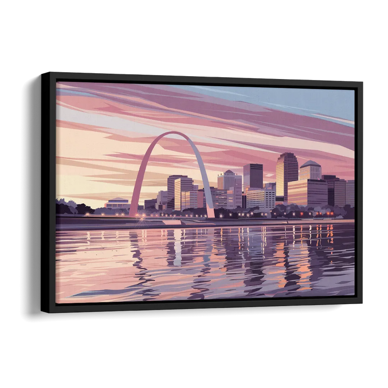 St. Louis Riverfront Panorama Side - Black Canvas Wall Art