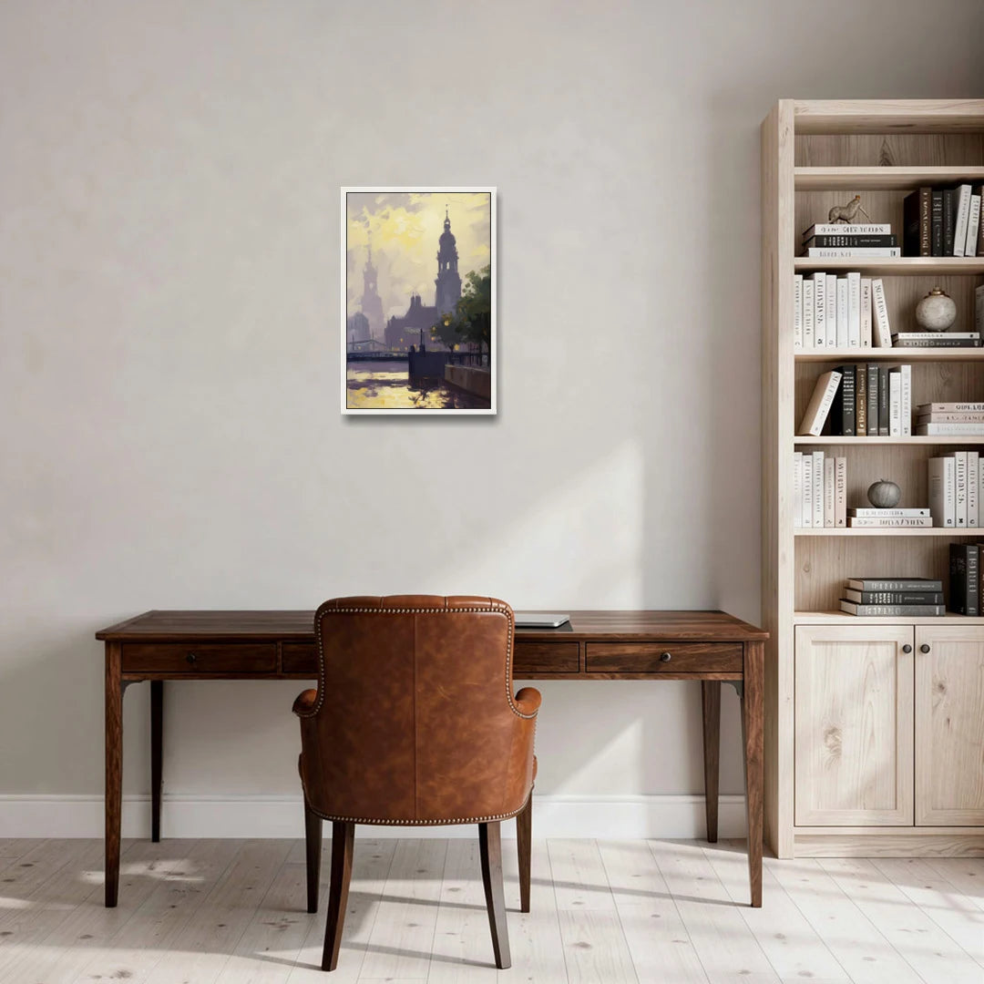 St. Michaelis Silhouette - White Framed Canvas Wall Art - Office - 16x24