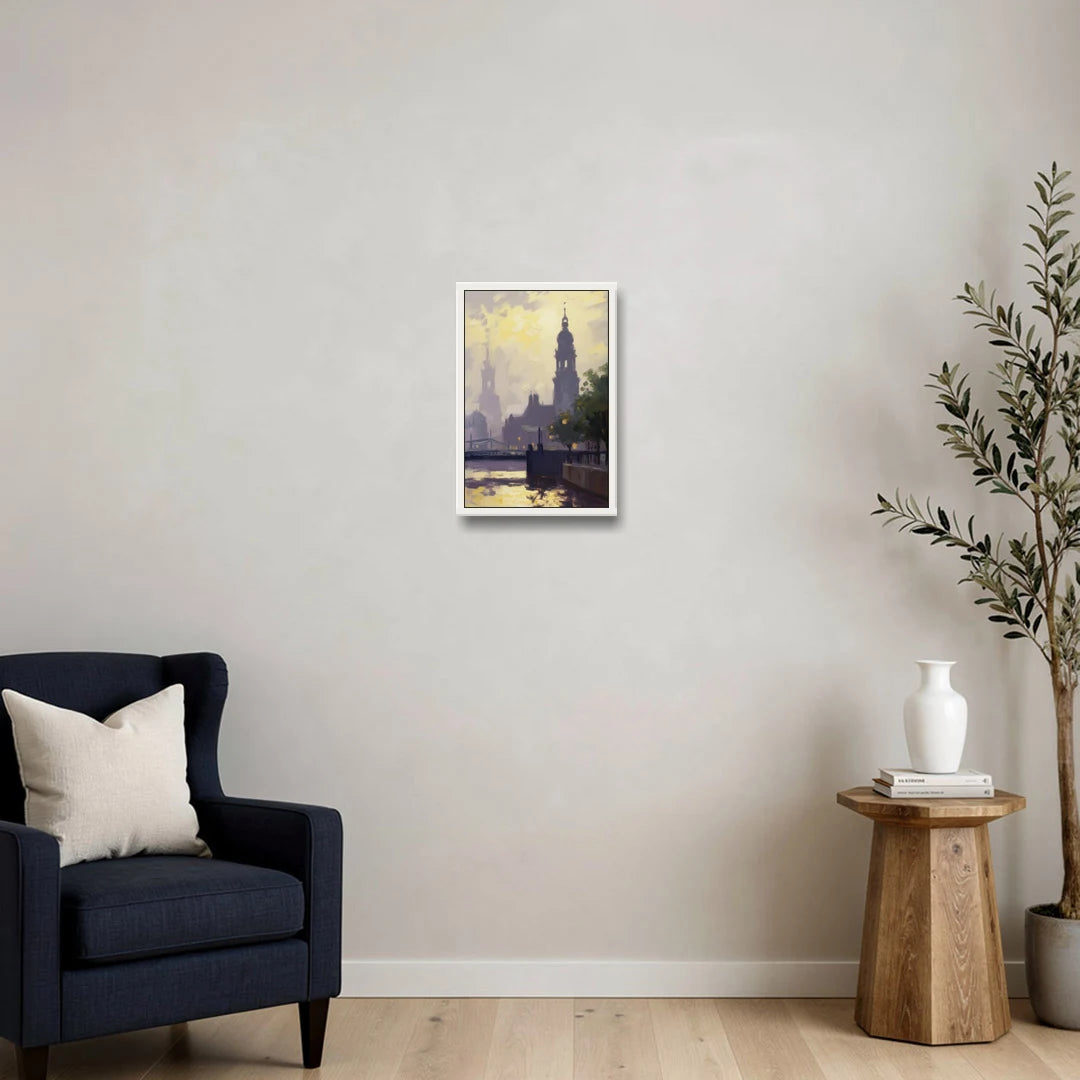 St. Michaelis Silhouette - White Framed Canvas Wall Art - Sofa - 12x18