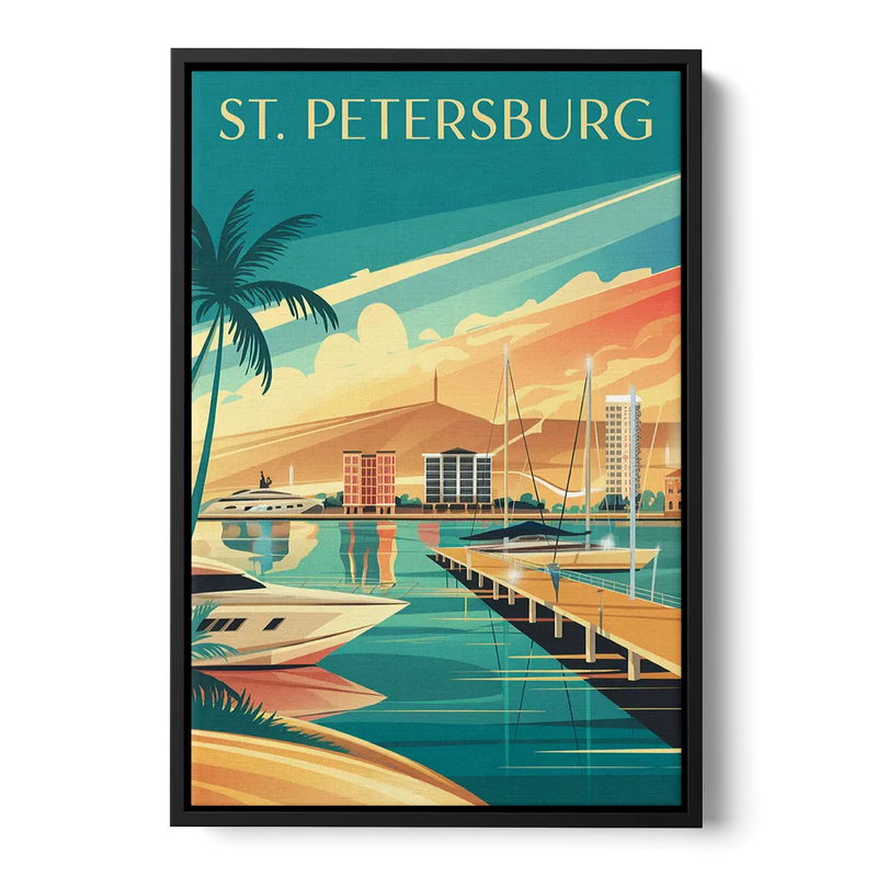 St. Petersburg Gulf Coast Views Front - Black Canvas Wall Art