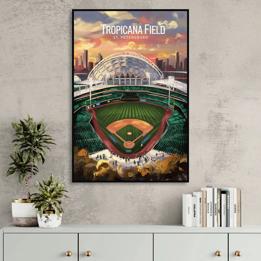 St. Petersburg Tropicana Field Scene Living Room - Black Canvas Wall Art