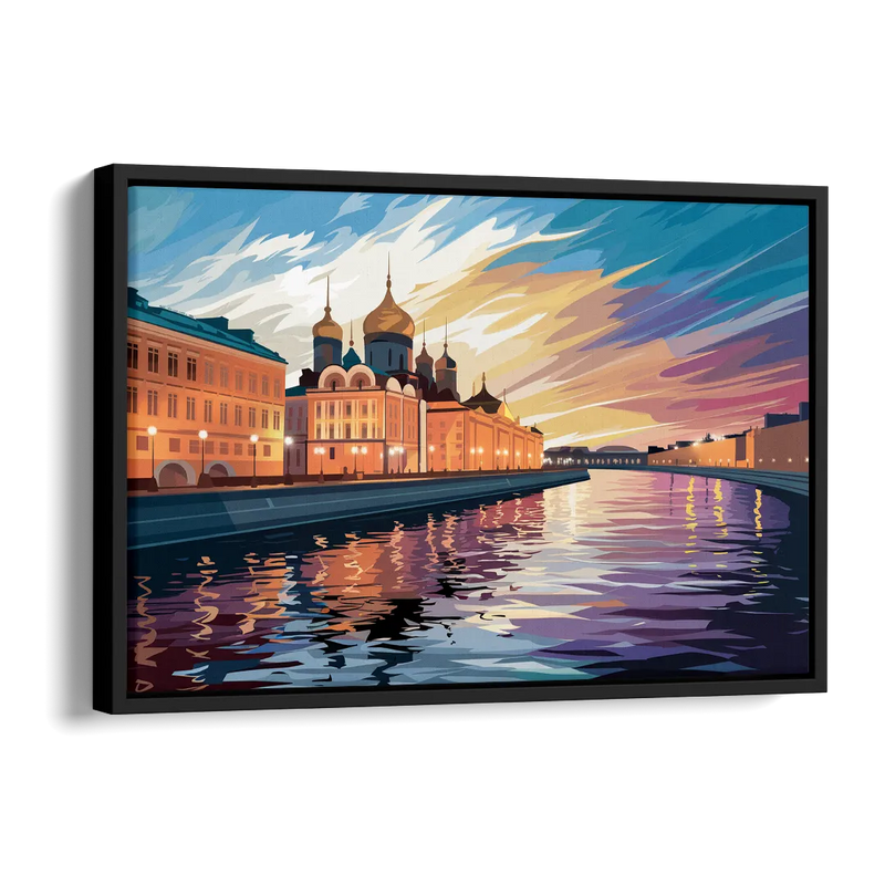 St. Petersburg Waterfront Sunset Side - Black Canvas Wall Art