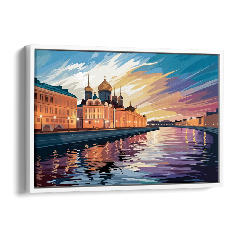 St. Petersburg Waterfront Sunset Side - White Canvas Wall Art