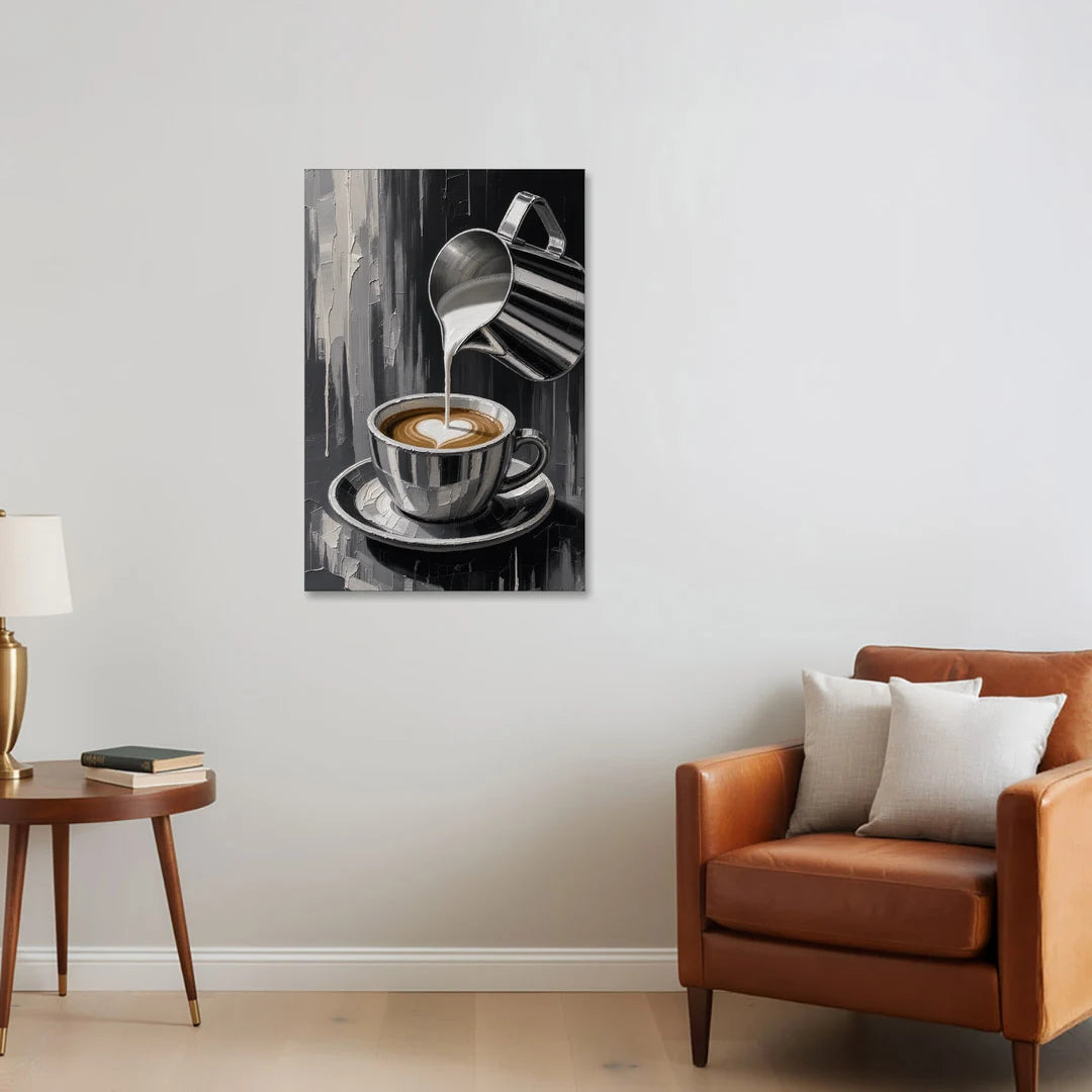 Steamed Milk Heart Pour - Canvas Wall Art - Sofa - 24x36