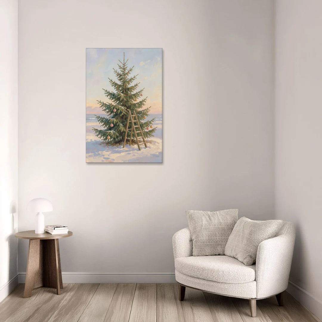 Stepladder by a Half-Decorated Fir - Canvas Wall Art - Sofa - 24x36