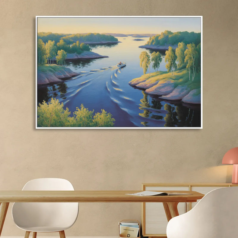 Stockholm Archipelago Living Room - White Canvas Wall Art