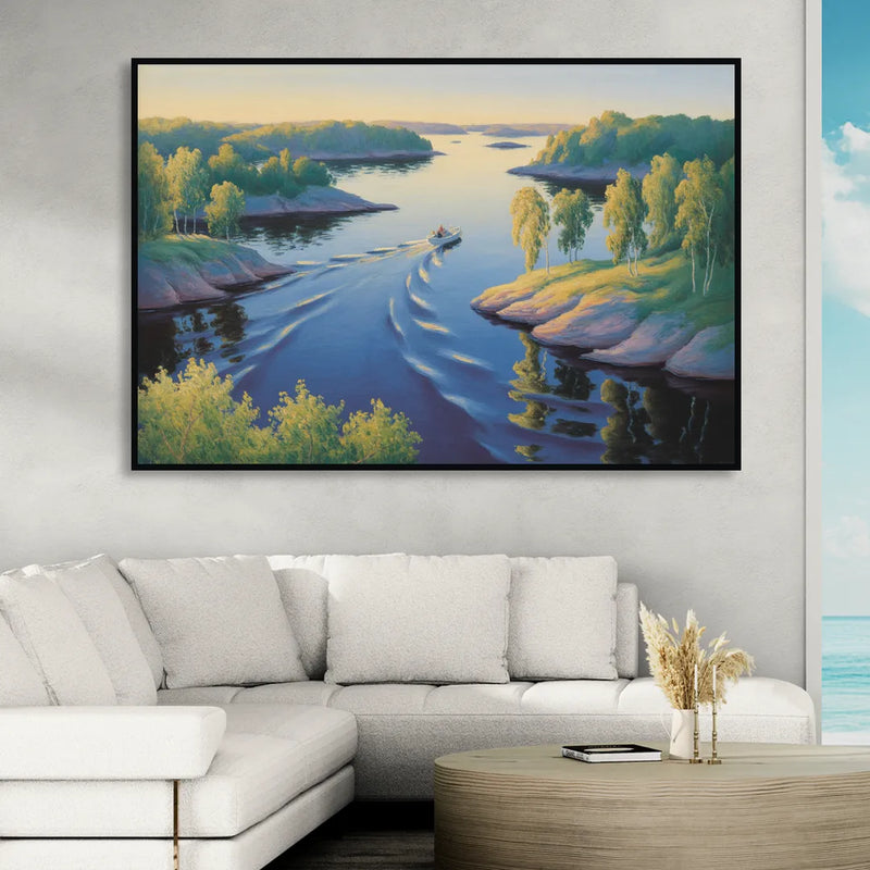 Stockholm Archipelago Living Room - Black Canvas Wall Art