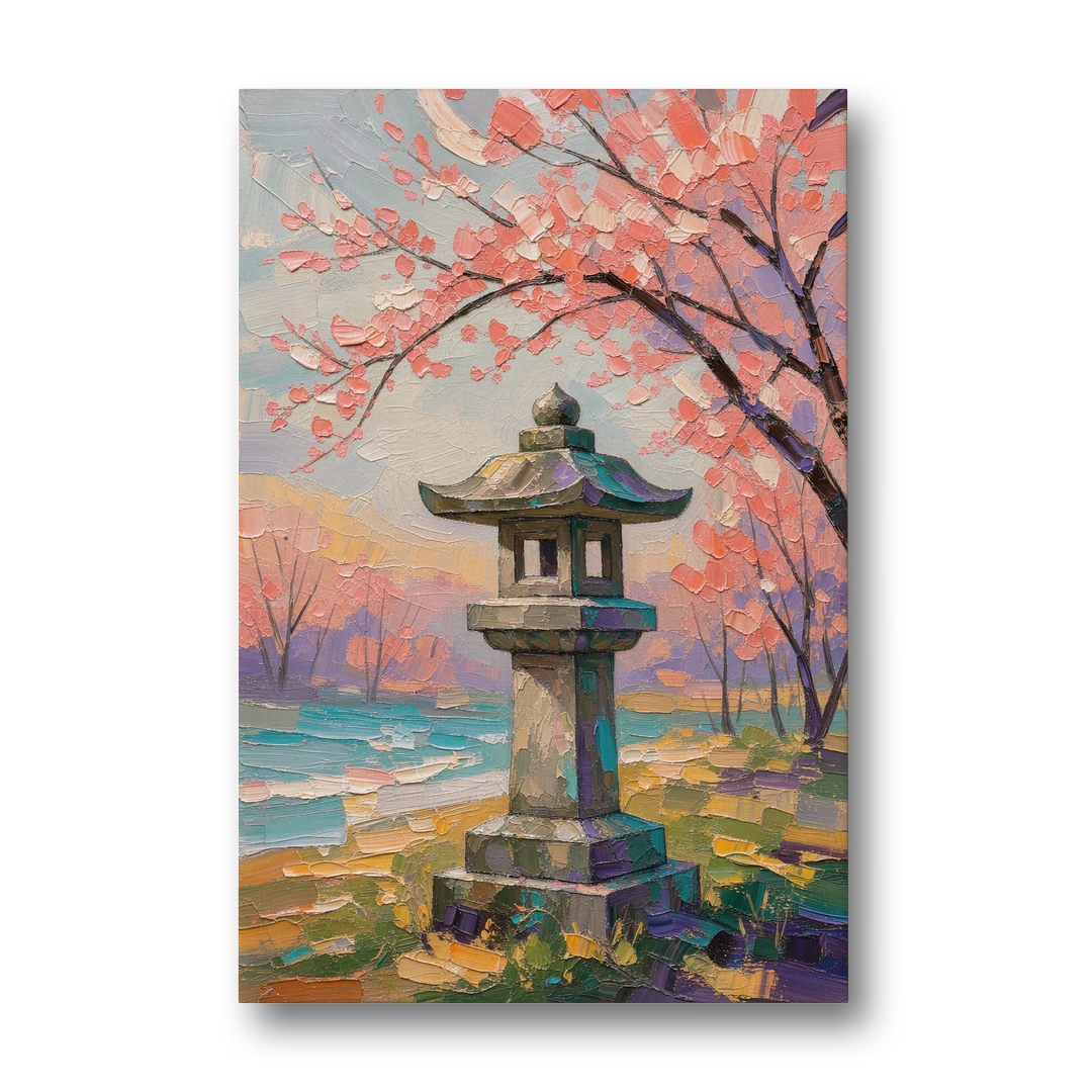 Stone Lantern Under Cherry Blossom - Canvas Wall Art - Front