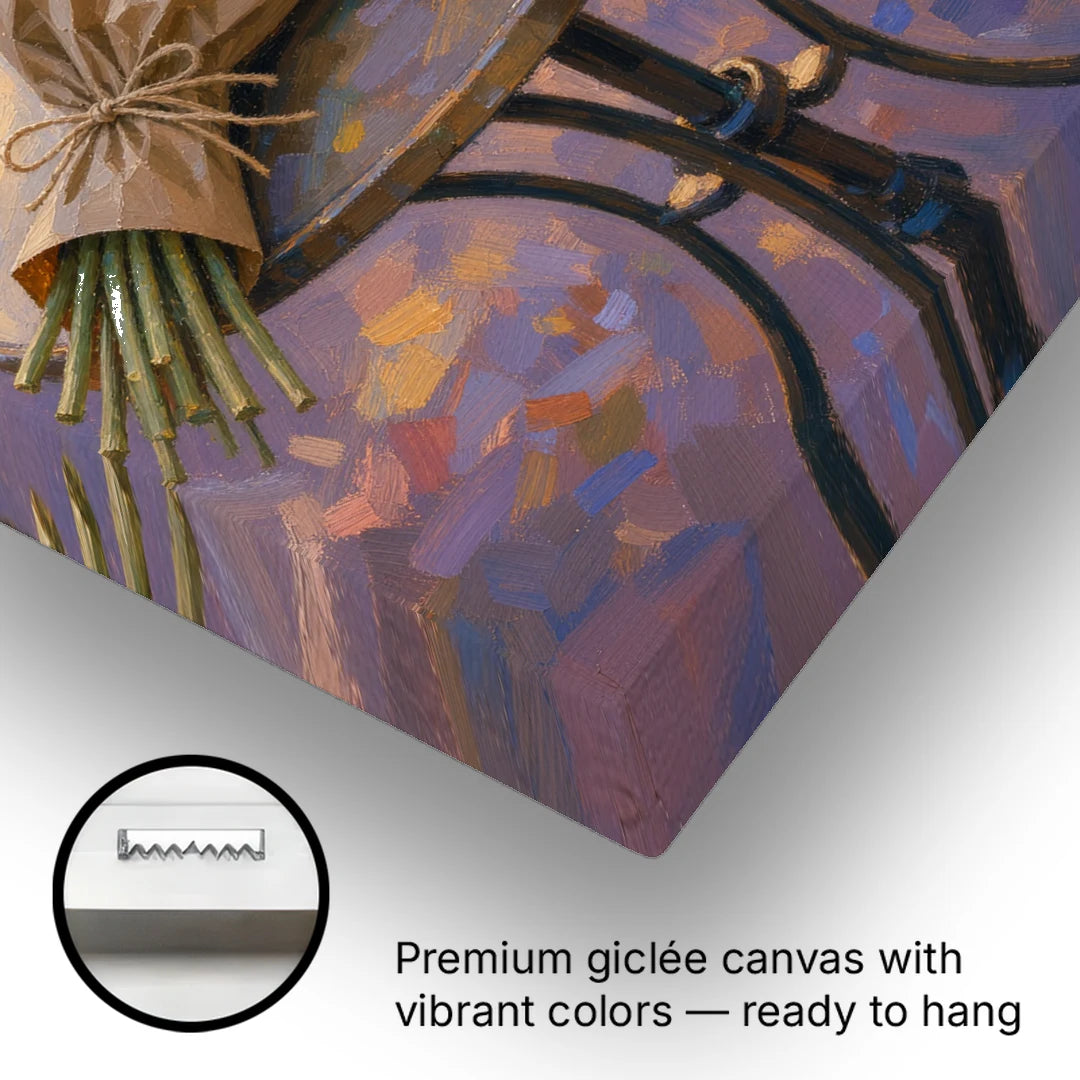 Sunflower Bouquet Painting on a Café Table - Canvas Wall Art - Gallery Wrap Corner