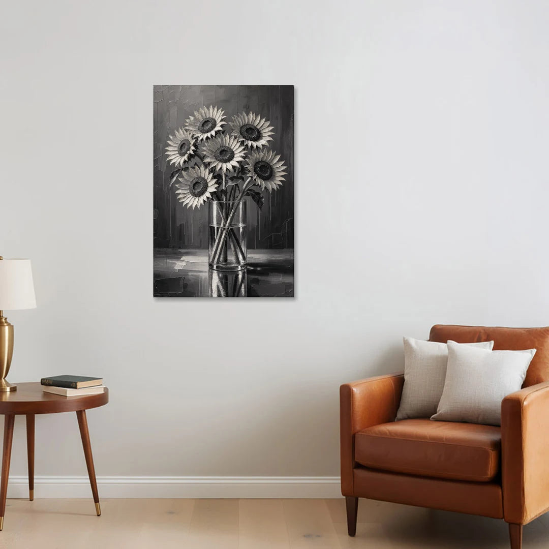 Sunflower Bouquet in a Glass Vase - Canvas Wall Art - Sofa - 24x36