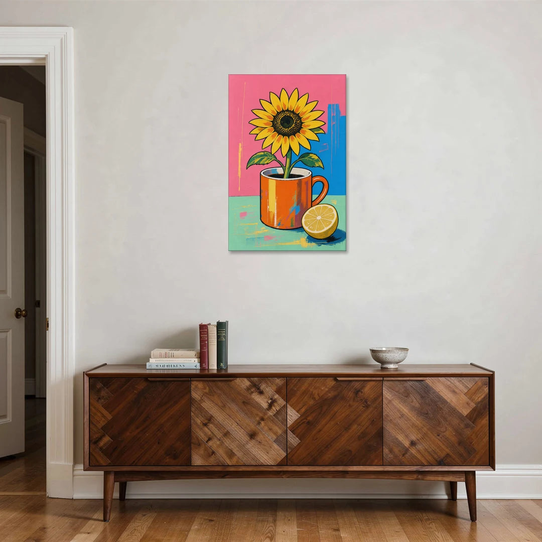 Sunflower Coffee Mug With Lemon - Canvas Wall Art - Coffee Table - 24x36