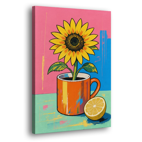 Sunflower Coffee Mug with Lemon for the Kitchen - Canvas Wall Art