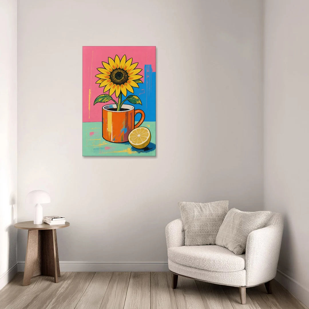 Sunflower Coffee Mug With Lemon - Canvas Wall Art - Sofa - 24x36