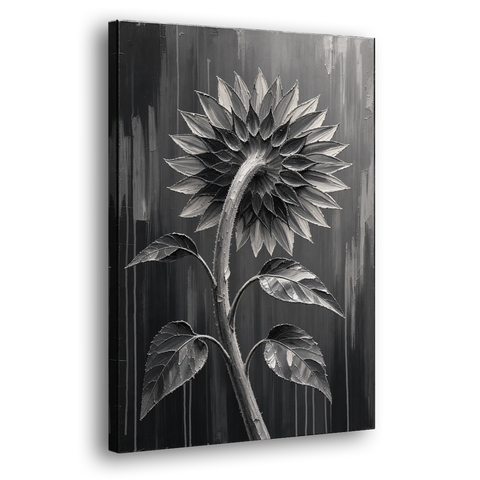 Sunflower From Behind in Silver Impasto - Canvas Wall Art