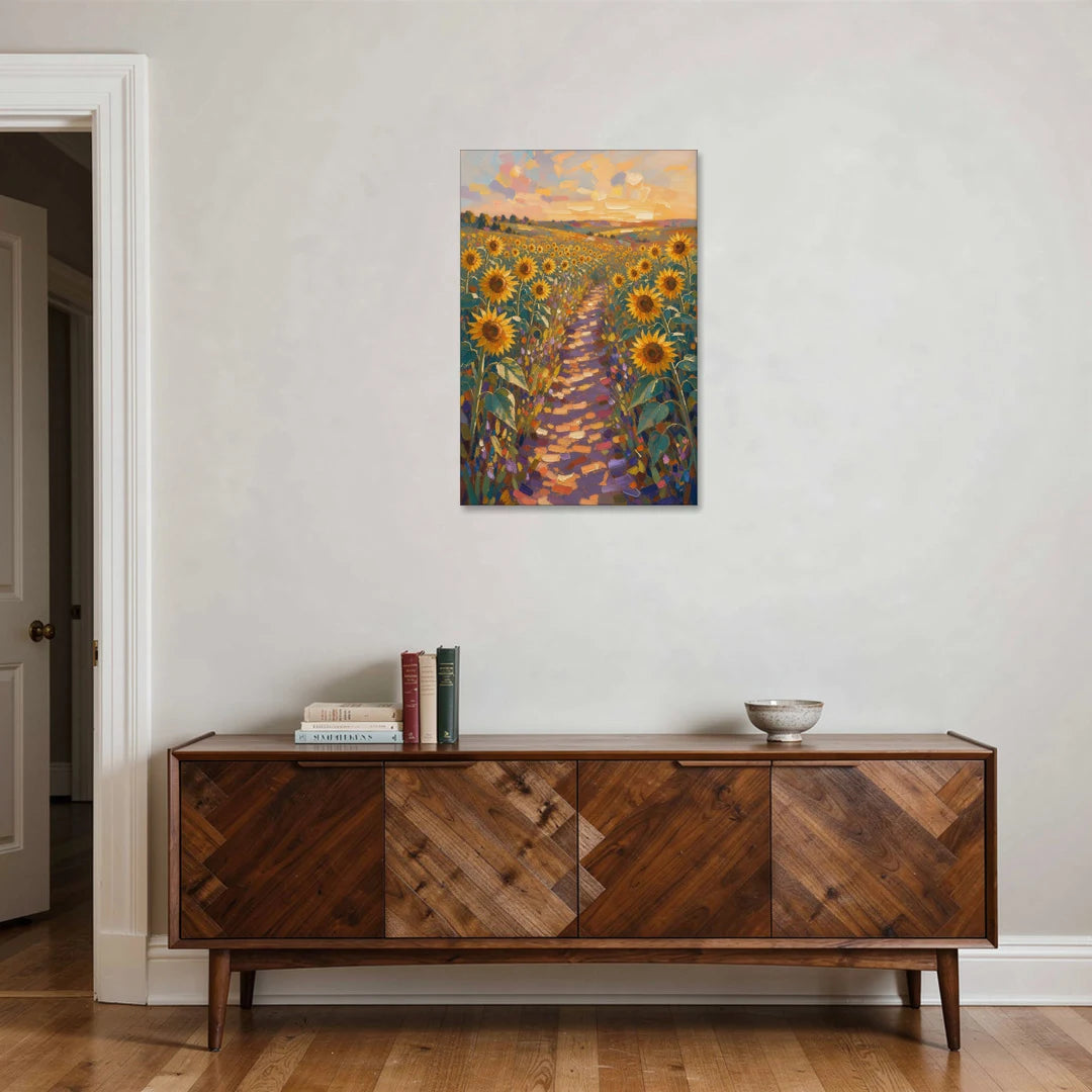 Sunflower Impressionist Painting of the Violet Path - Canvas Wall Art - Coffee Table - 24x36