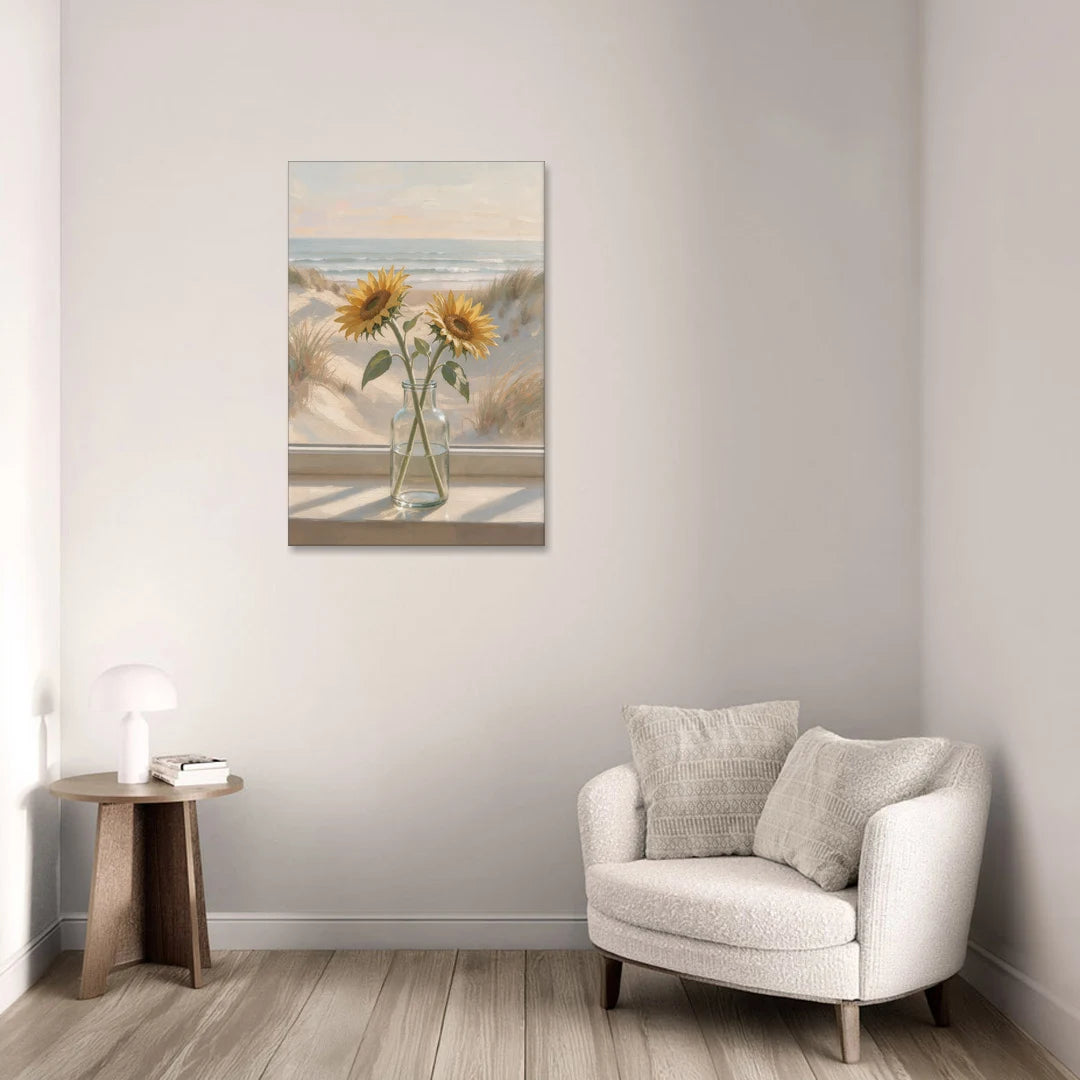 Sunflower Pair in Glass by the Dunes - Canvas Wall Art - Sofa - 24x36