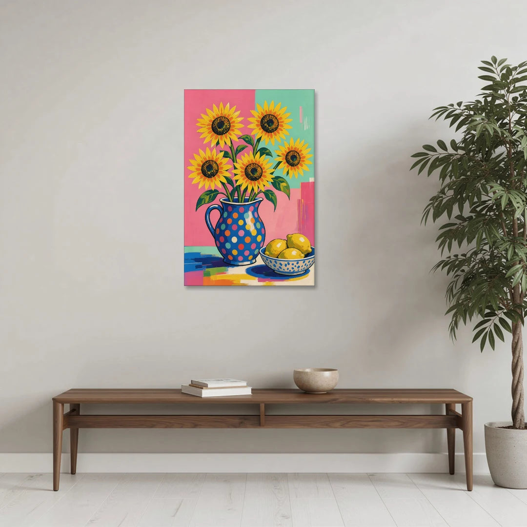 Sunflower Pitcher and Lemon Bowl - Canvas Wall Art - Coffee Table - 24x36