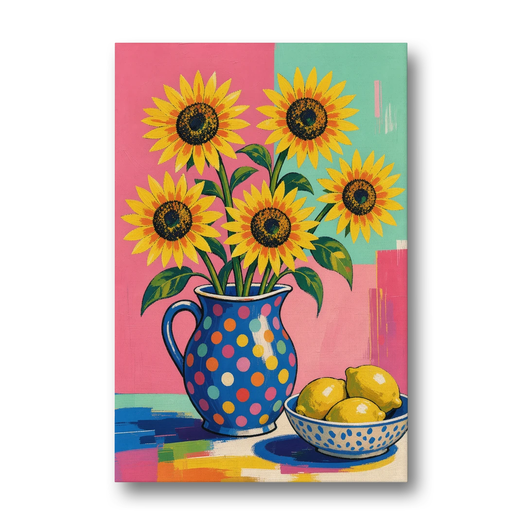 Sunflower Pitcher and Lemon Bowl - Canvas Wall Art - Front