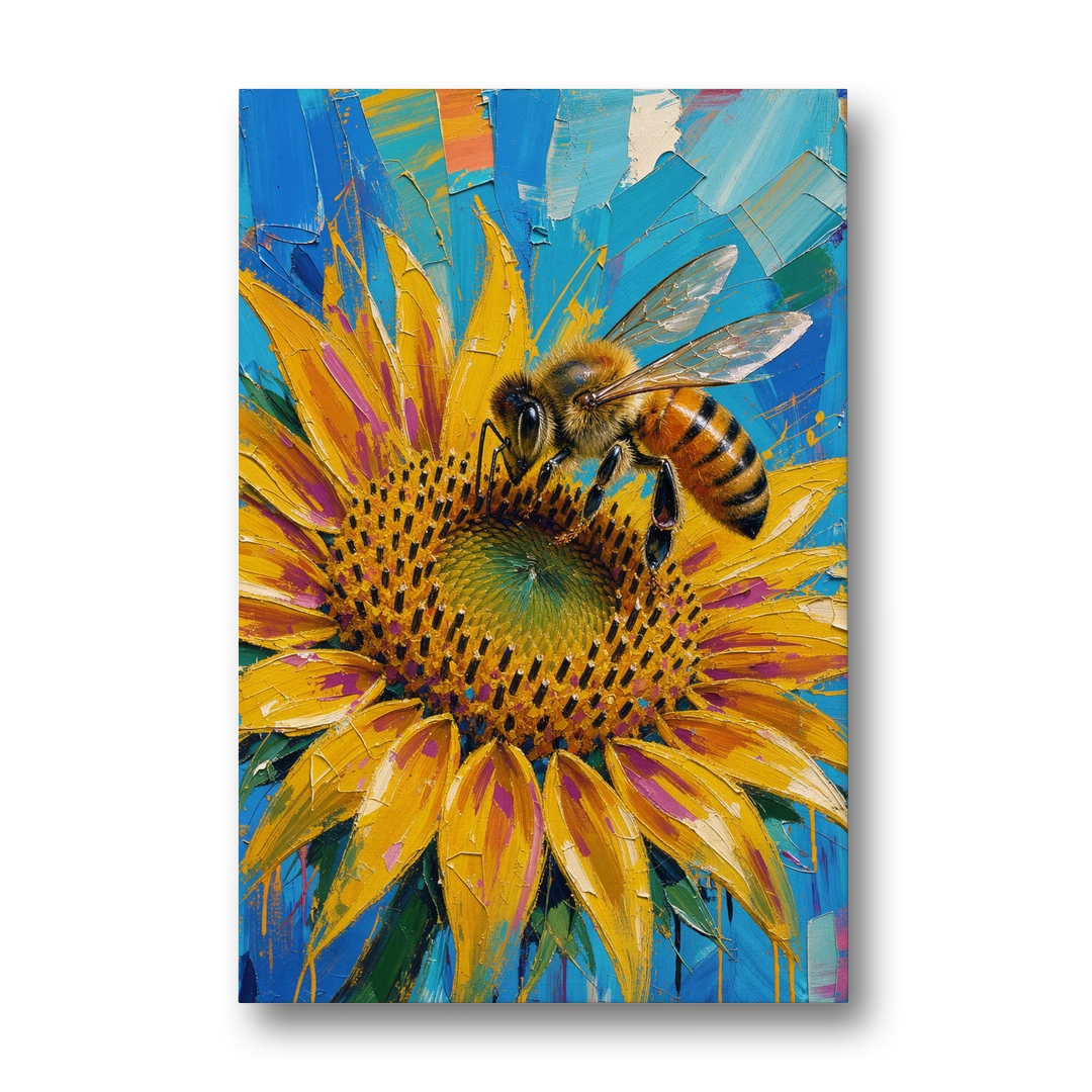 Sunflower and Bee in Bold Color - Canvas Wall Art - Front