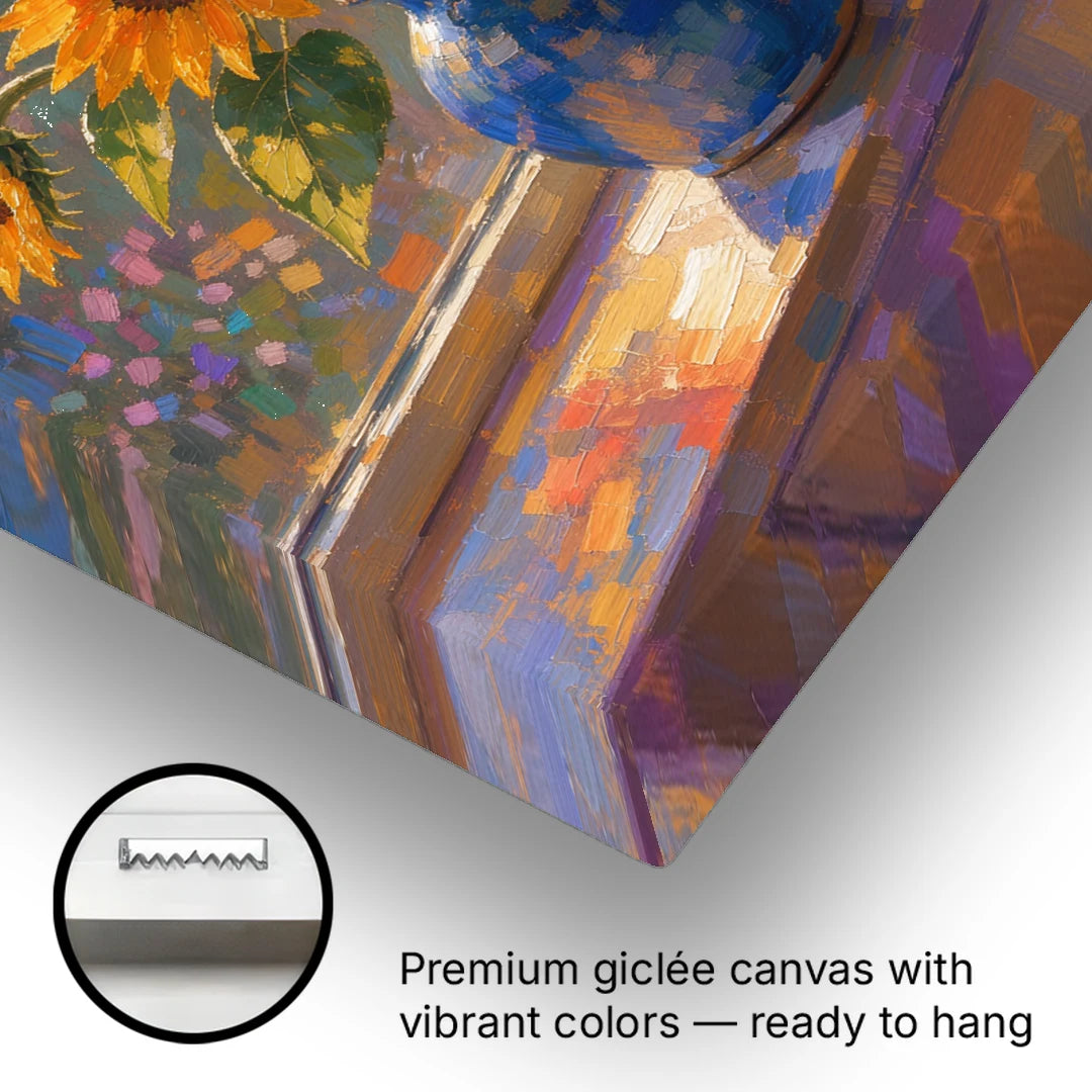 Sunflowers in Vase Painting by the Window - Canvas Wall Art - Gallery Wrap Corner