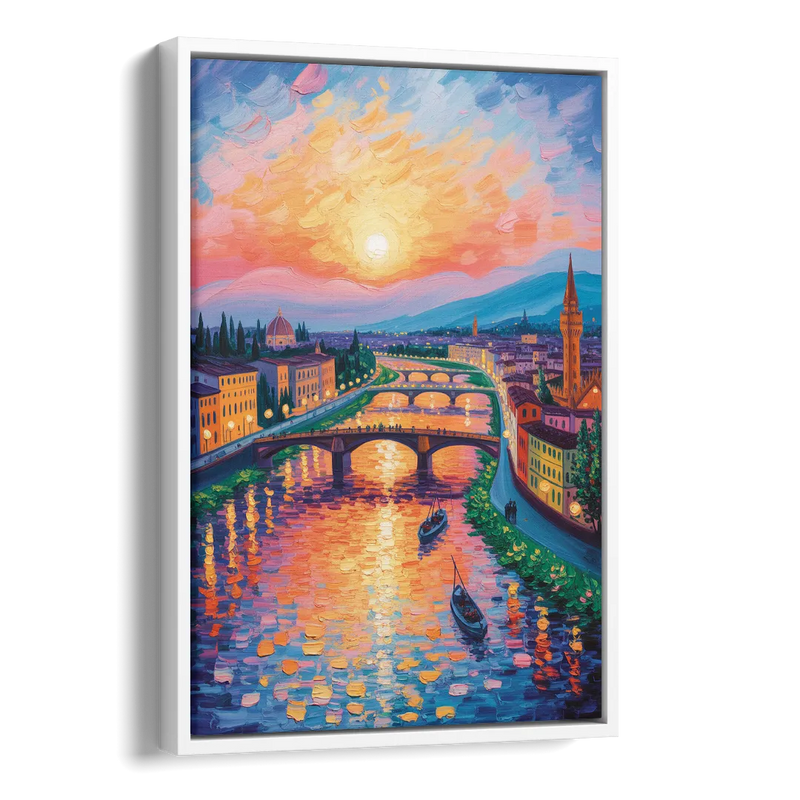 Sunset Over Arno Side - White Canvas Wall Art