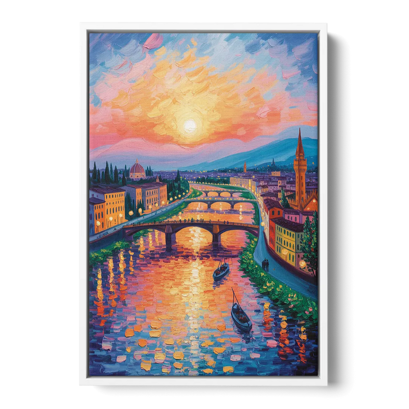 Sunset Over Arno Front - White Canvas Wall Art
