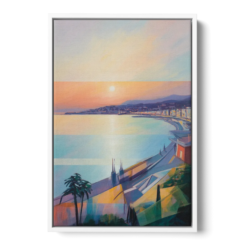 Sunset Over Nice Front - White Canvas Wall Art