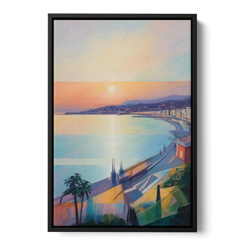 Sunset Over Nice Front - Black Canvas Wall Art