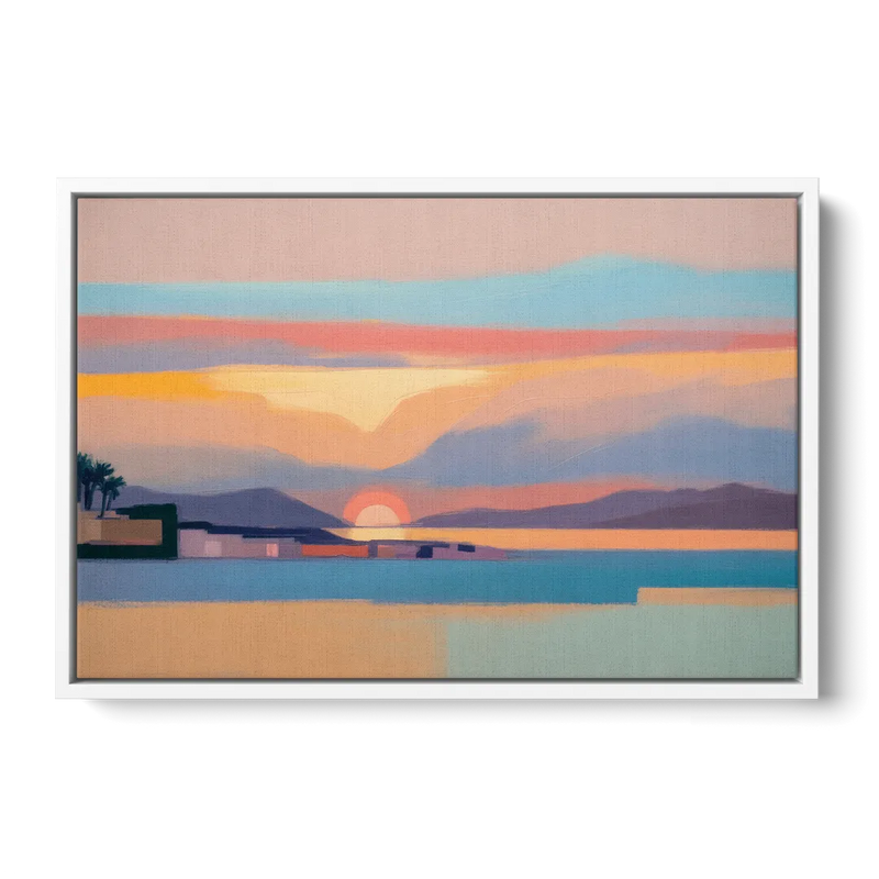 Sunset over Palma Bay Front - White Canvas Wall Art