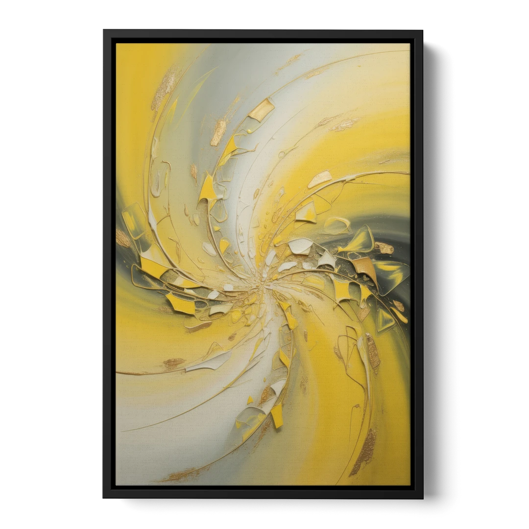 Swirling Elegance Yellow Abstract - Black Framed Canvas Wall Art - Front