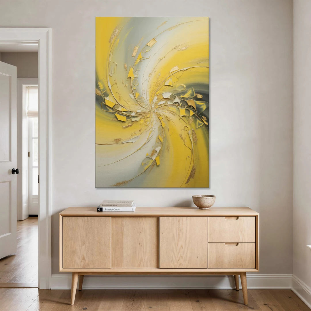 Swirling Elegance Yellow Abstract - Canvas Wall Art - Coffee Table - 40x60