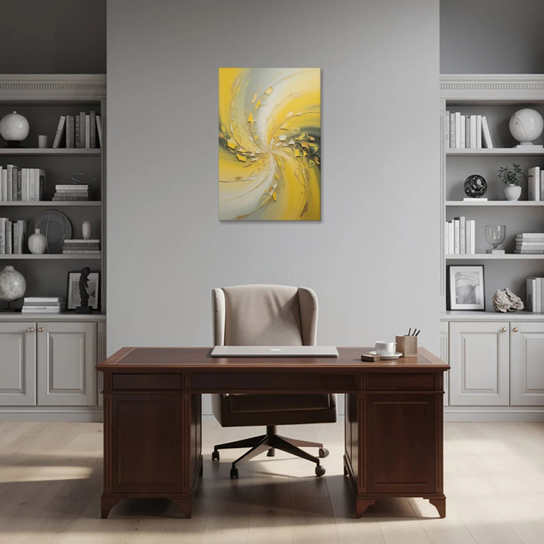 Swirling Elegance Yellow Abstract - Canvas Wall Art - Office - 24x36