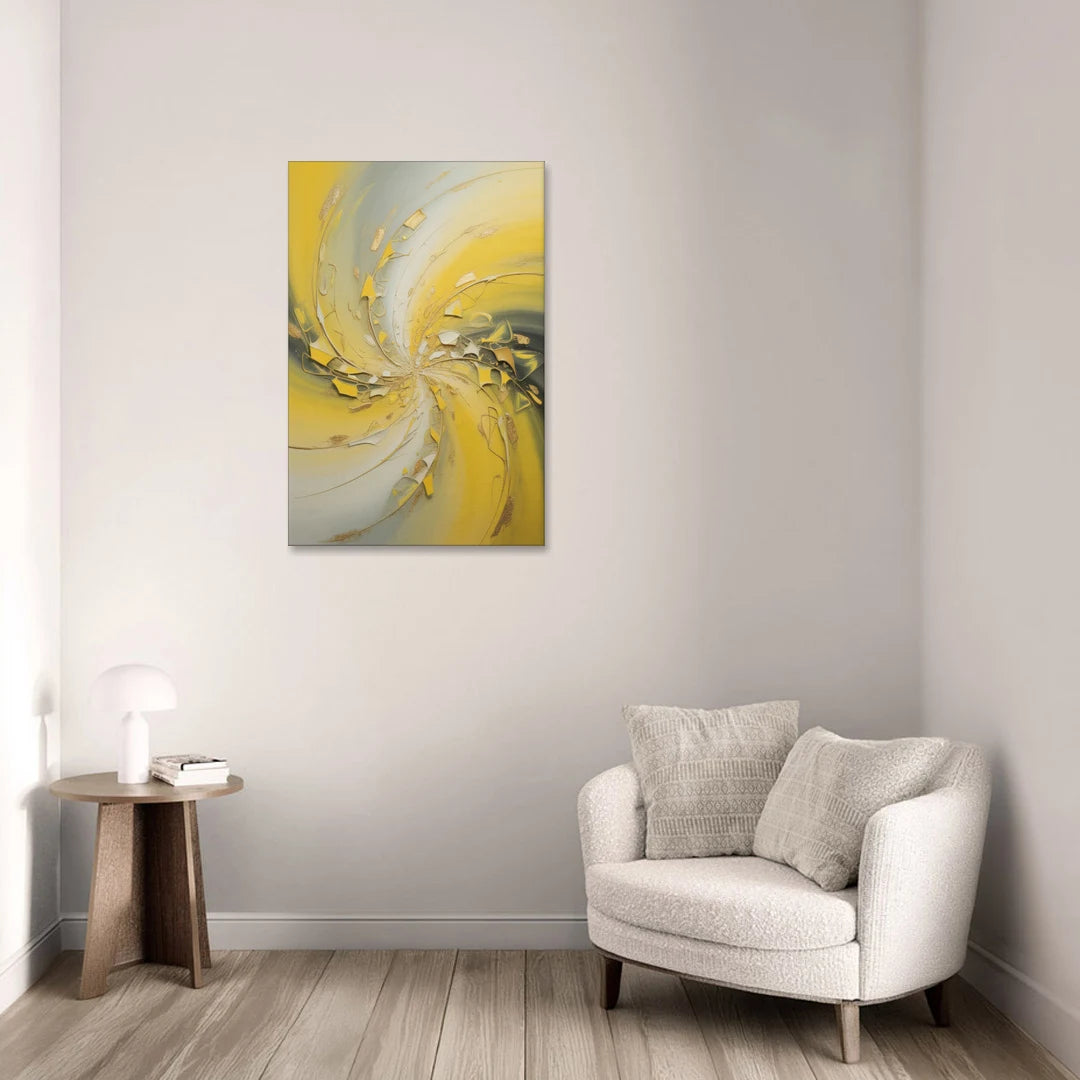 Swirling Elegance Yellow Abstract - Canvas Wall Art - Sofa - 24x36
