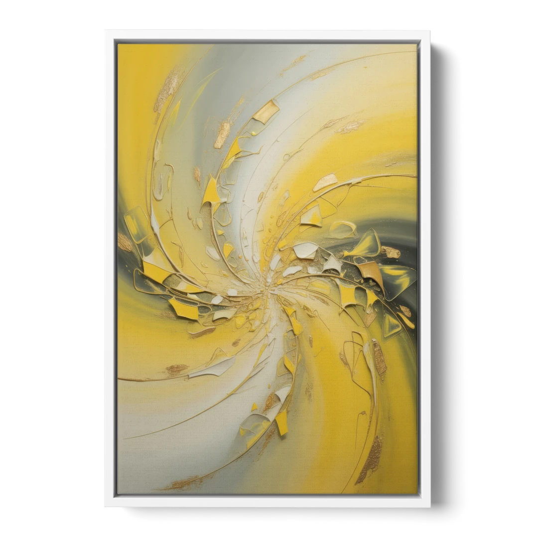Swirling Elegance Yellow Abstract - White Framed Canvas Wall Art - Front