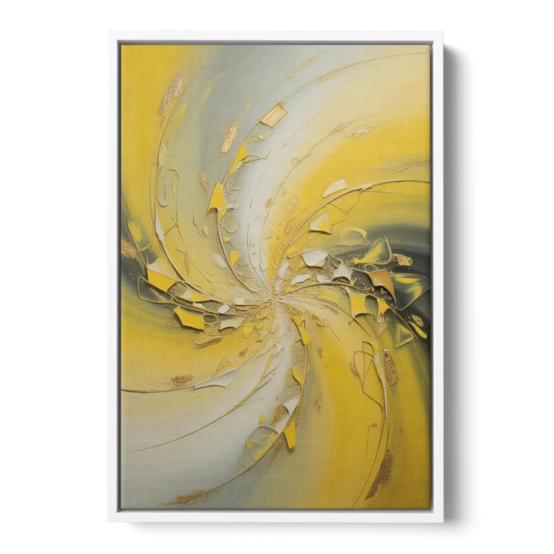 Swirling Elegance Yellow Abstract - White Frame Canvas