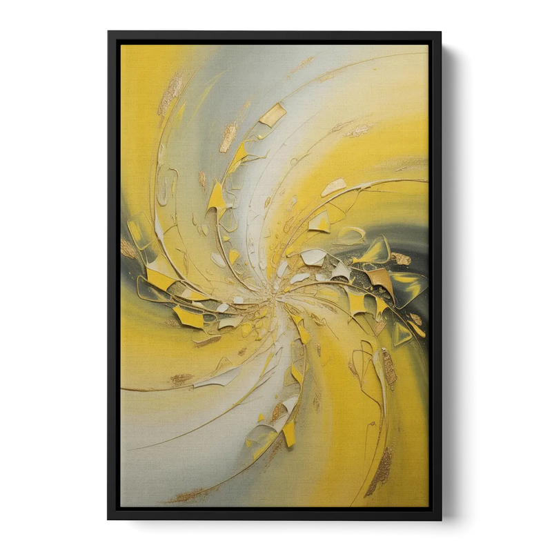 Swirling Elegance Yellow Abstract Front - Black Canvas Wall Art