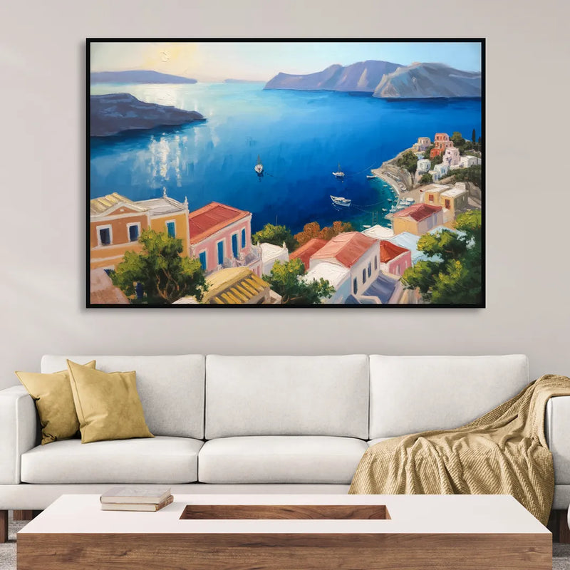 Symi Island Escape Sitting Room - Black Canvas Wall Art