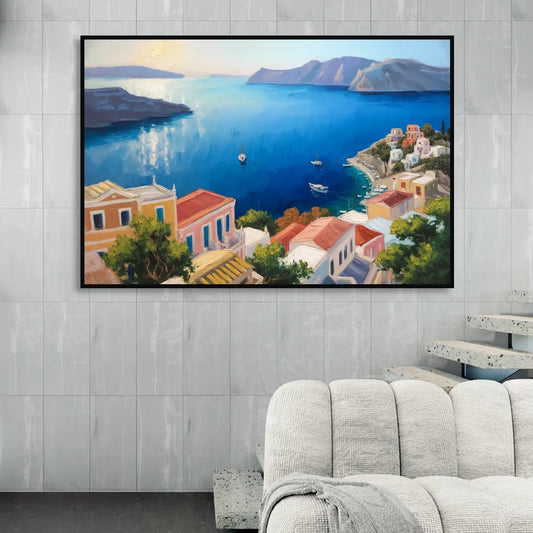 Symi Island Escape Living Room - Black Canvas Wall Art