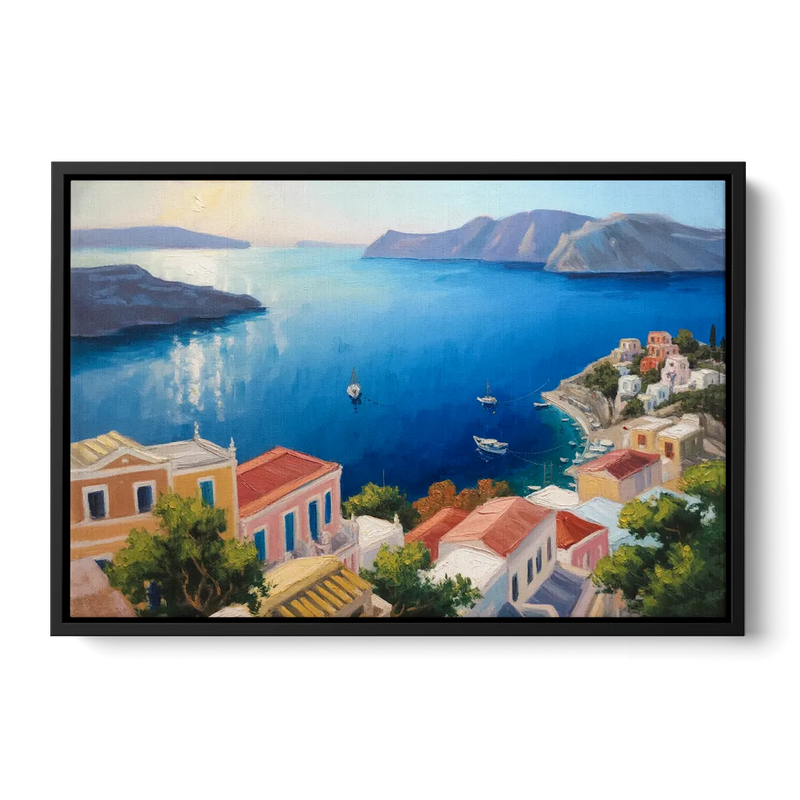 Symi Island Escape Front - Black Canvas Wall Art