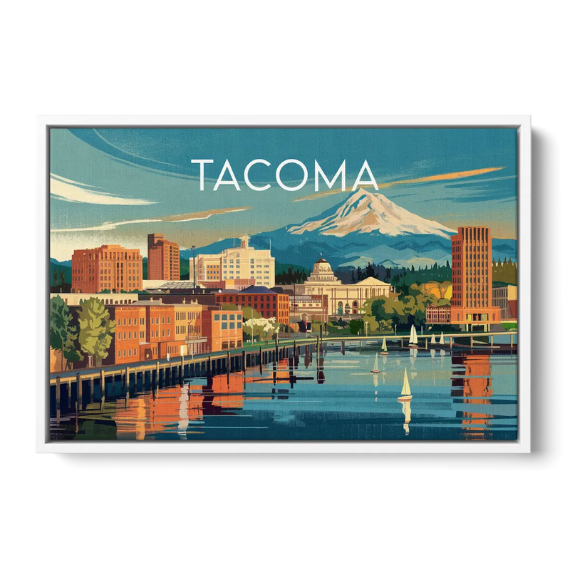 Tacoma Downtown Charm Front - White Canvas Wall Art