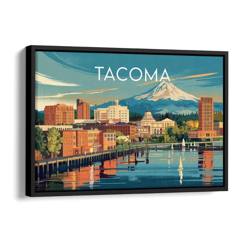 Tacoma Downtown Charm Side - Black Canvas Wall Art