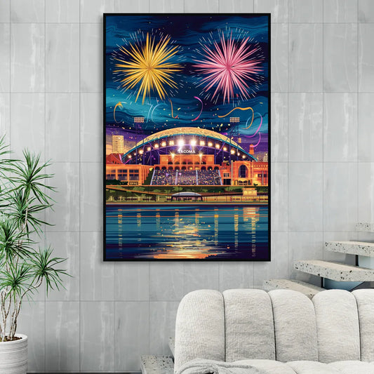 Tacoma Stadium Celebration Living Room - Black Canvas Wall Art