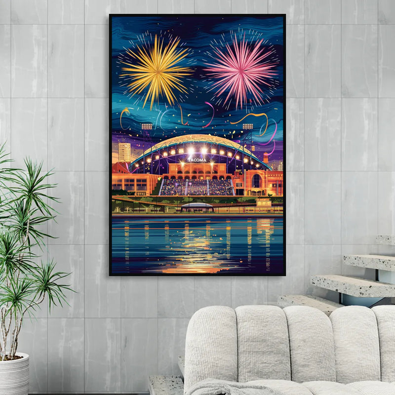 Tacoma Stadium Celebration Living Room - Black Canvas Wall Art