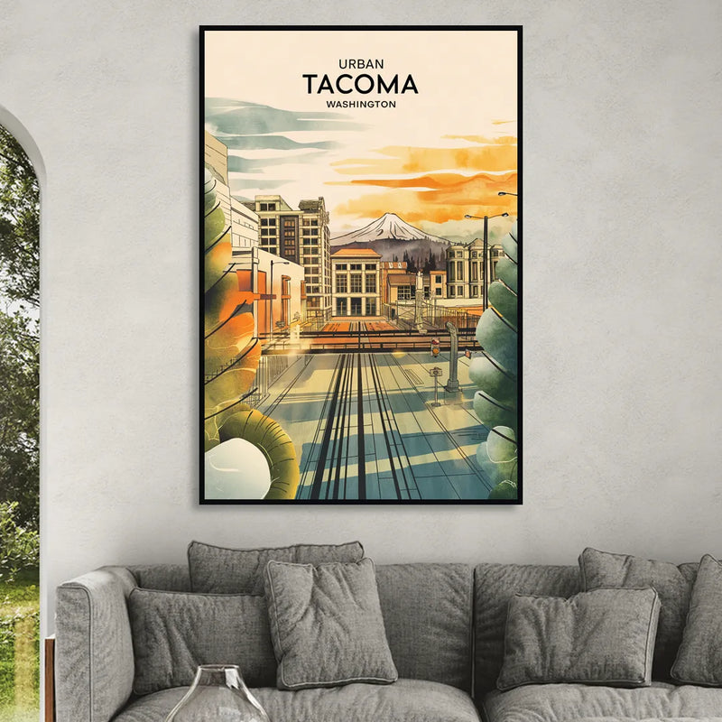 Tacoma Urban Streetscape Sitting Room - Black Canvas Wall Art