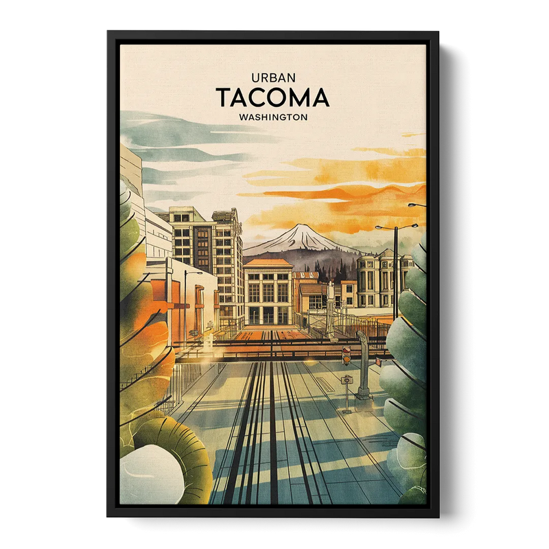Tacoma Urban Streetscape Front - Black Canvas Wall Art