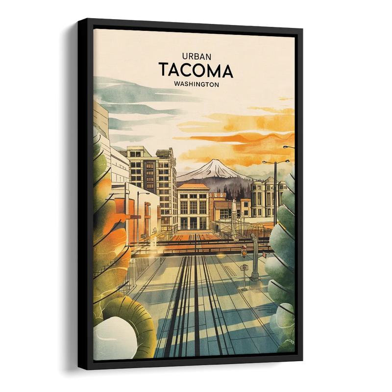Tacoma Urban Streetscape Side - Black Canvas Wall Art