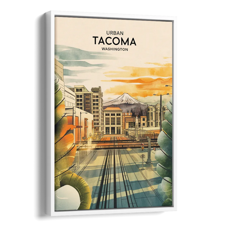 Tacoma Urban Streetscape Side - White Canvas Wall Art