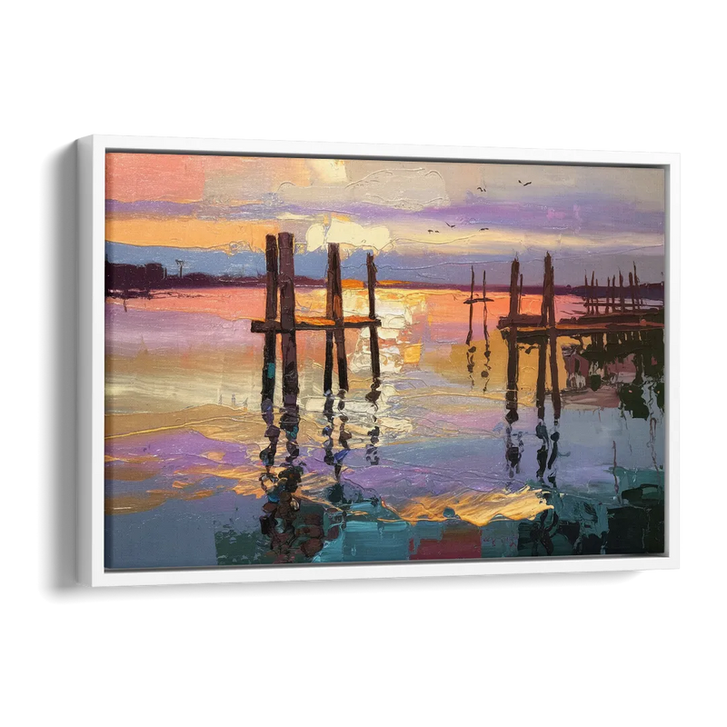 Tacoma Waterfront Sunset Side - White Canvas Wall Art