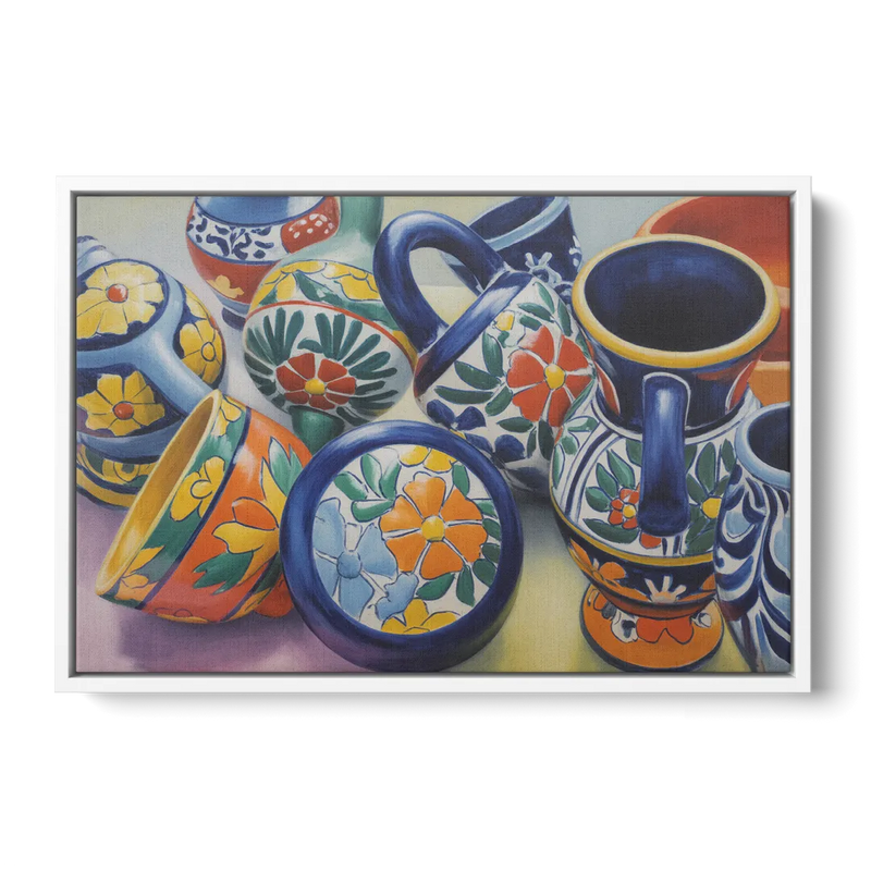 Talavera Pottery Colors Front - White Canvas Wall Art
